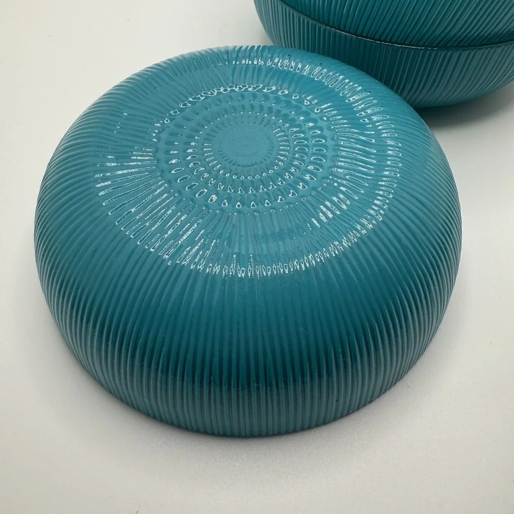 Ecoglass Bowls Recycled Glass Stripped Blue 5.5 inch x 1.5 inch Lot of 4